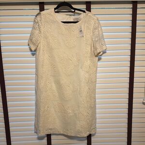 LOFT Cream Textured Leaf Mini Dress - Size XL-NWT